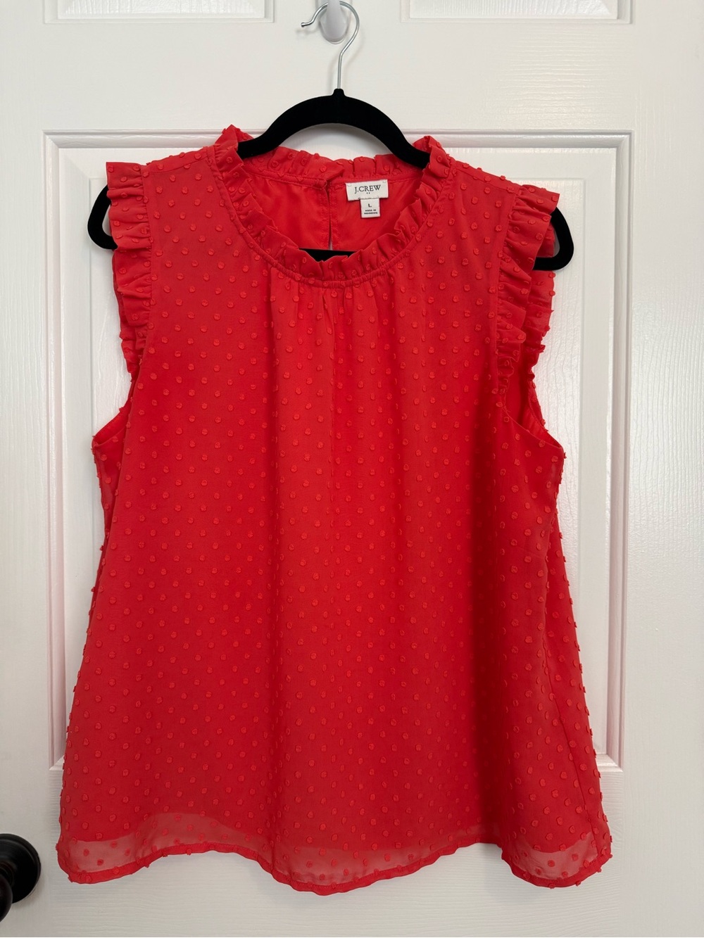 J. Crew Factory Red Swiss Dot Ruffle Tank